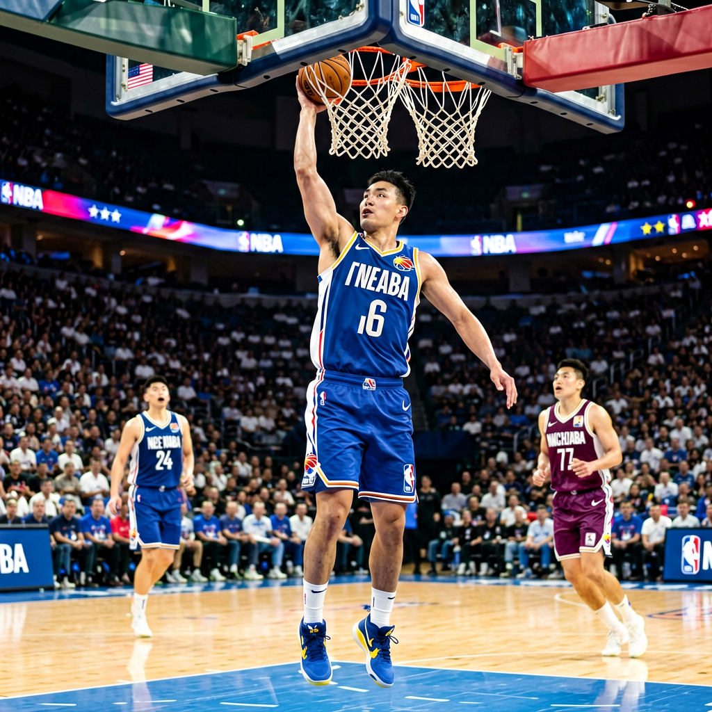篮球赛事，NBA比赛中球员扣篮的精彩画面